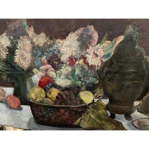 Basket Of Grapes And Flowers