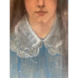 Pastel Young Girl With Blue Ribbon 