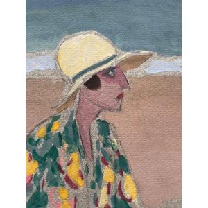 Femme Au Chapeau Bord De Mer 