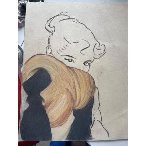 Pastel Jeune Femme élégante Au Chignon 