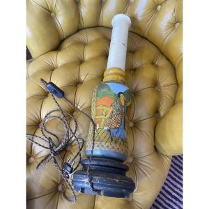 Lampe Asiatique  Bois Peint 