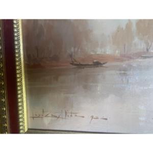 Les barques sur la Marne de Léon Zeytline 