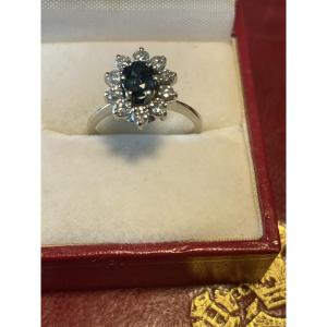 Bague or blanc saphir et brillants 