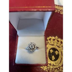 Bague ancienne or blanc et diamants 