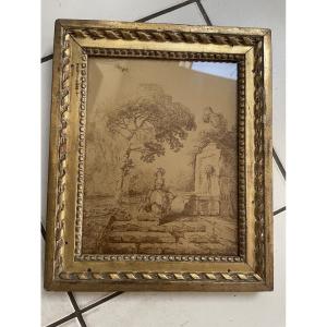 Cadre doré XVIII eme et gravure 