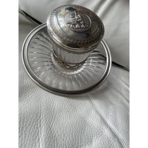 Sucrier et son sous plat argent et cristal 