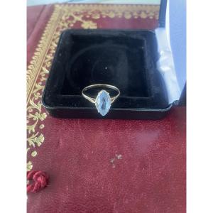 Bague or et aigue  marine navette 