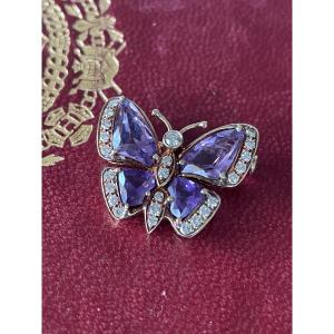 Broche papillon or améthystes et diamants 