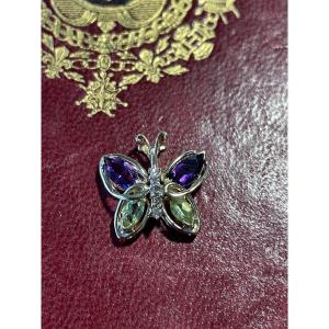 Amethyst, Brilliant, Peridot Butterfly Pendant 