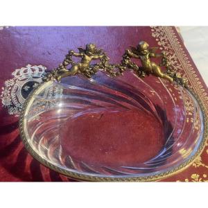 Crystal Trinket Tray And Bronze Cherubs 