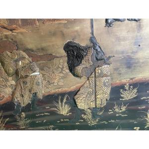 Panneau  en laque japon la rizière 