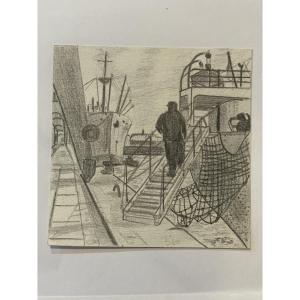 Dessins bateaux au port 