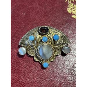 Turquoise And Amethyst Brooch