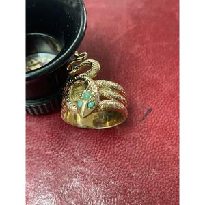 Bague serpent or et turquoises 