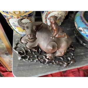 Bugle And Child Asian Woodcarving