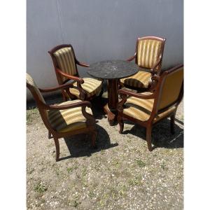 Ensemble de 4 fauteuils et guéridon empire