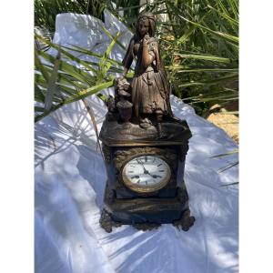 Pendule XIX eme bronze et marbre 