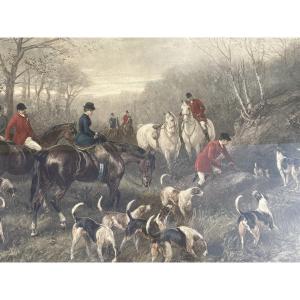 Large Engraving Depicting A Hunt With Hounds