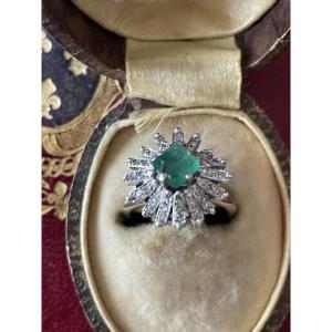 Bague jupe or émeraude et diamants