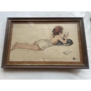Drawing Of A Nude Woman Reading
