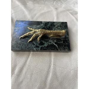 Gold-bronze And Marble Chicken-shaped Paperweight