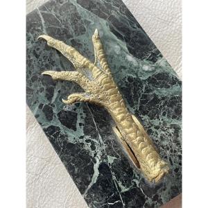 Gold-bronze And Marble Chicken-shaped Paperweight 