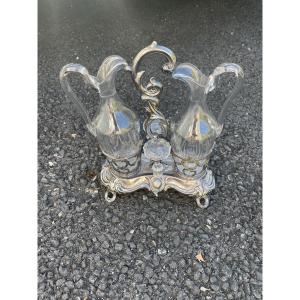 Silver-plated Metal And Crystal Oil And Vinegar Set