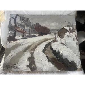 Tableau double face de Dubuc la neige et troupeau de vaches