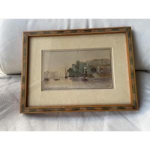 Aquarelle orientaliste . Ile de Roda au Caire
