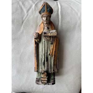 Religious Wooden Sculpture Of A Bishop 