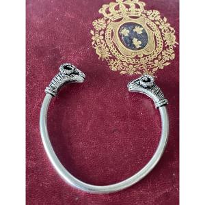 Bracelet jonc têtes béliers argent