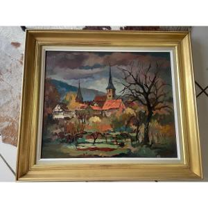 "village And Its Bell Tower" By Edmond Wagner 