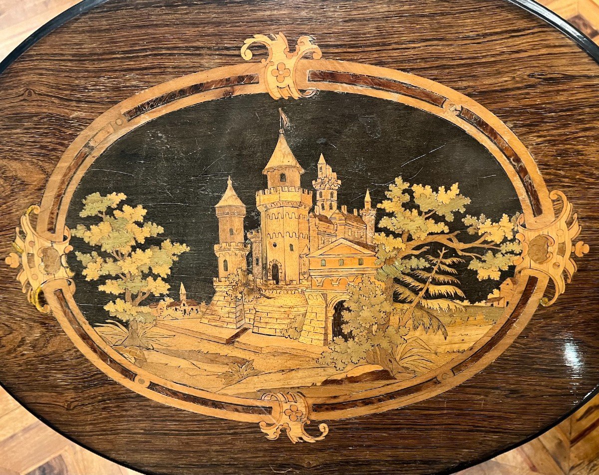 Marquetry Pedestal Table, 19th Century-photo-3