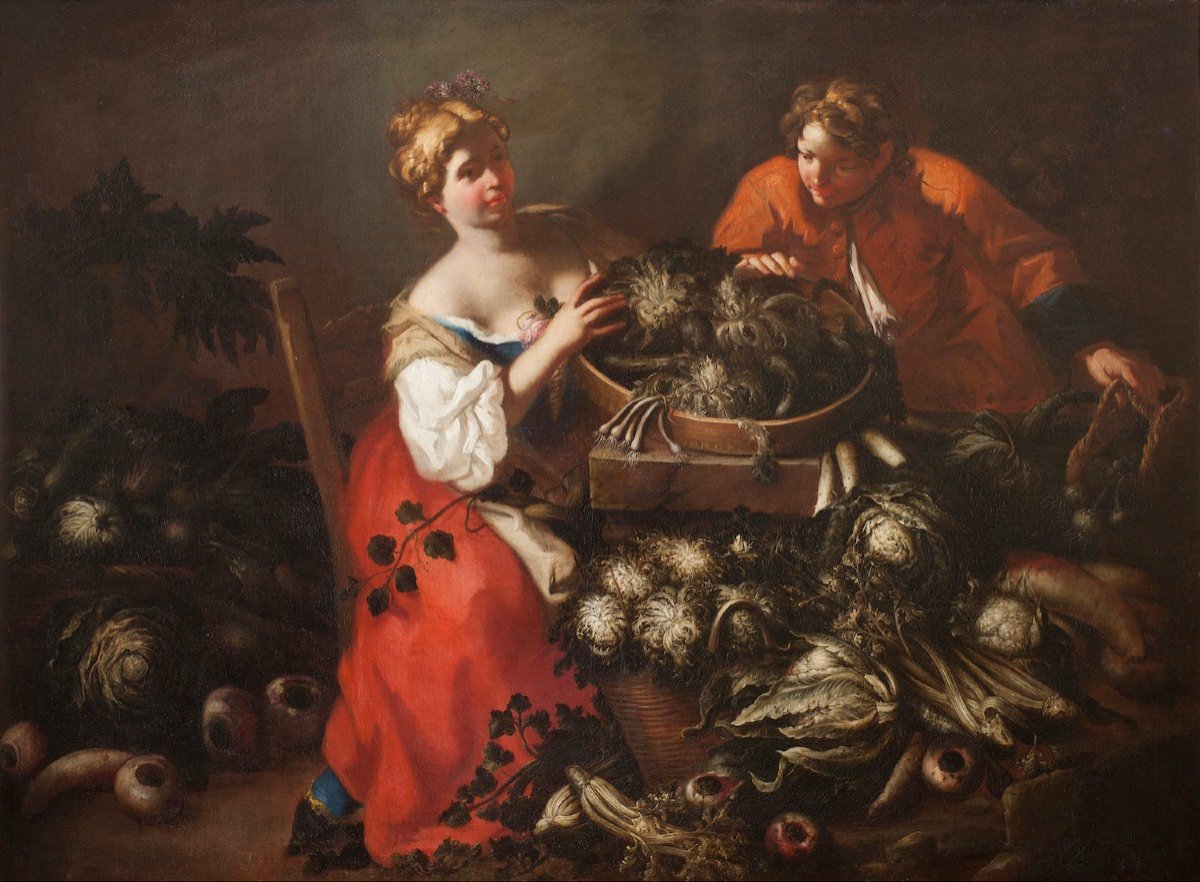 Francesco Polazzo (venezia 1683-1753) Paolo Paoletti (padova 1671-udine 1735) Greengrocer And Young Helper