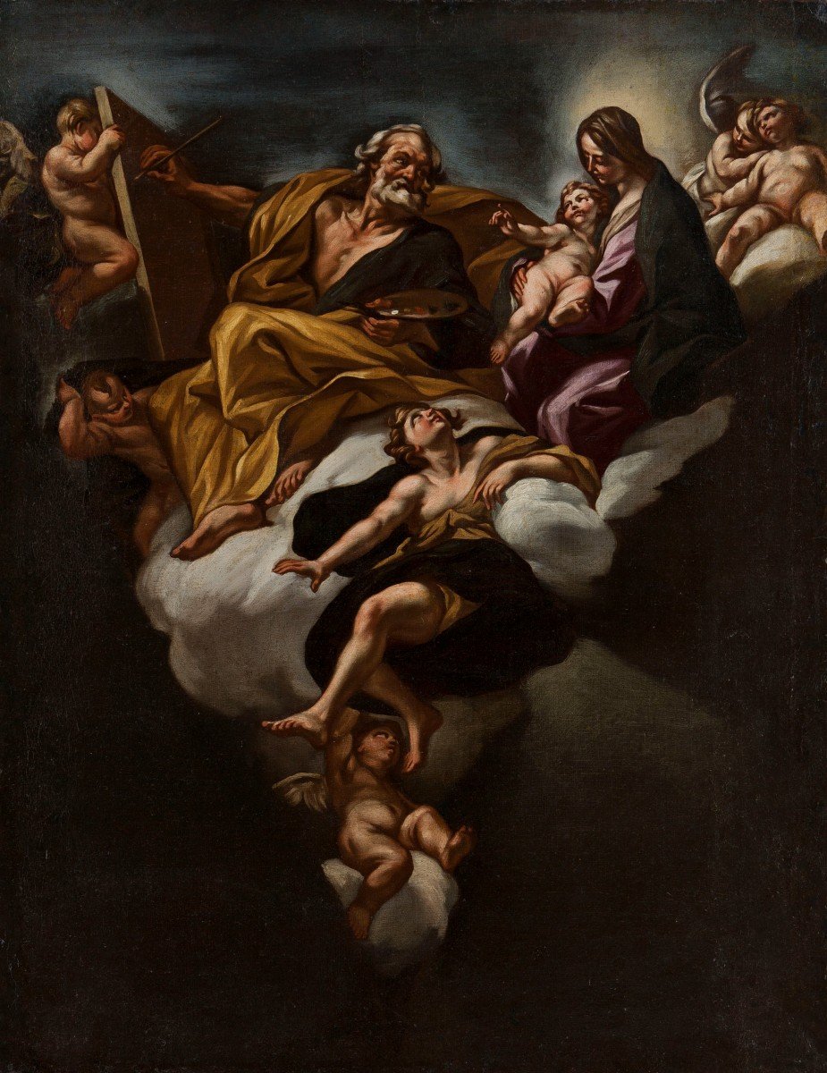 Giovan Battista Beinaschi (Fossano?, 1634/1636-Napoli 1688) Saint Luc dessinant la Vierge et l'Enfant