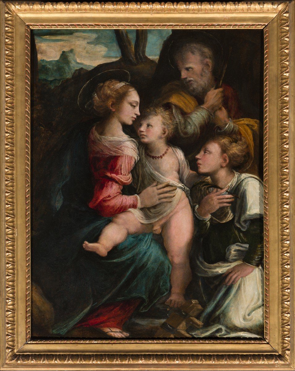 Biagio Pupini ( Bologna, Active 1504-1551)  Holy Family With Saint Catherine