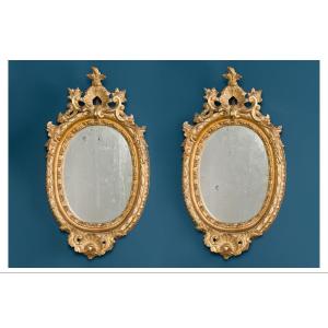 A Pair Of Neapolitan Giltwood Mirrors End Of 18th Century 