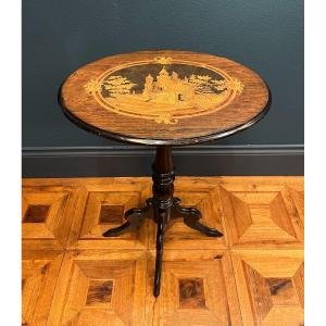 Marquetry Pedestal Table, 19th Century