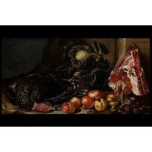 Bartolomeo Arbotori ( Piacenza, 1594 - 1676) Still Life With Fruit, Vegetables And Turkey