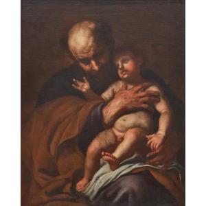 École italienne du XVIIe siècle - Titre: Saint Joseph avec l'enfant
