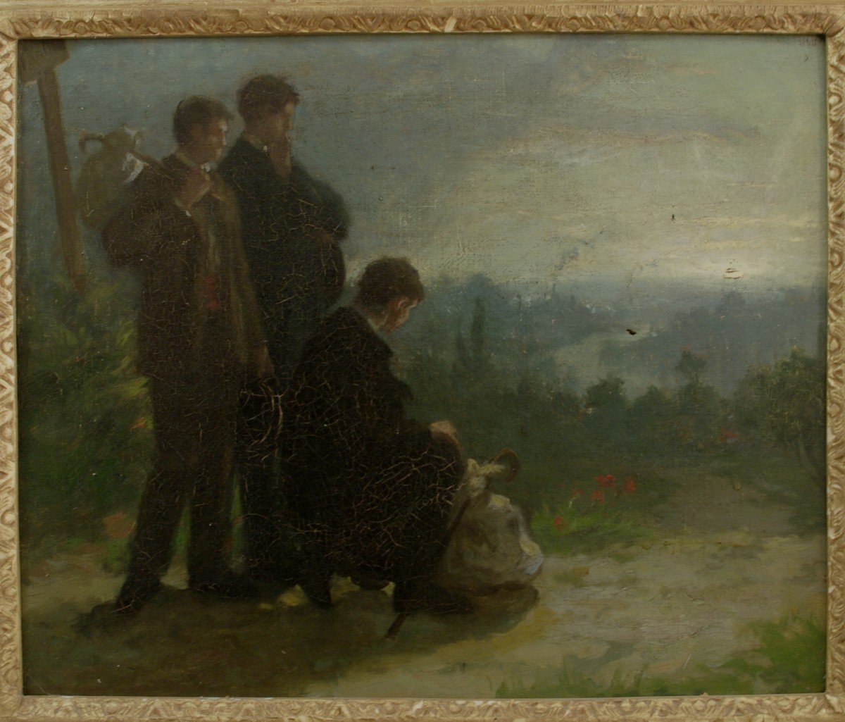 19th Century Painting Walkers At Twilight School Comtoise Franche-comté-photo-2