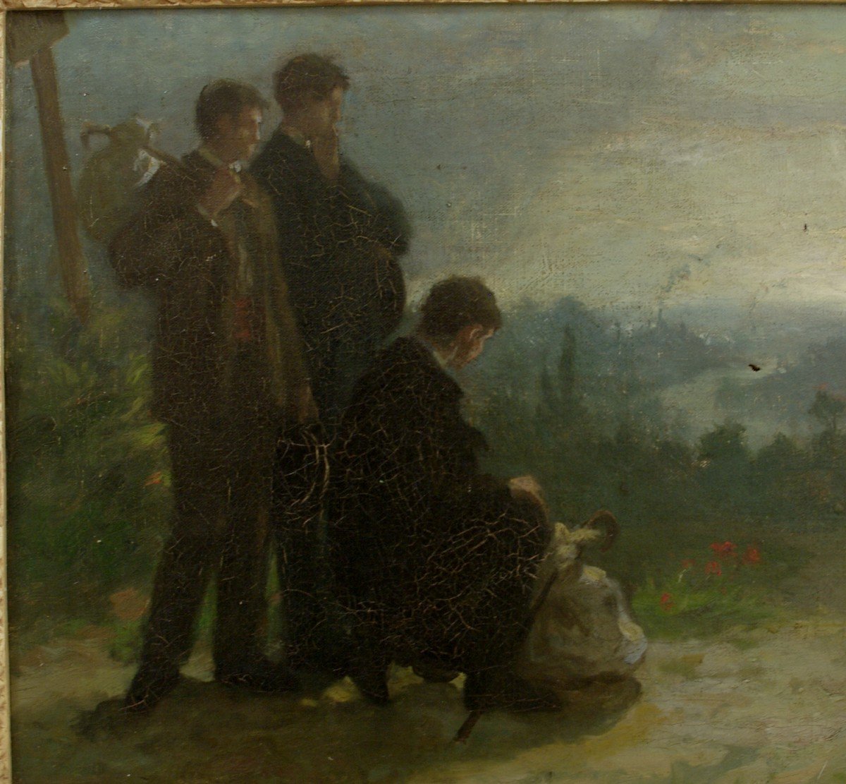 19th Century Painting Walkers At Twilight School Comtoise Franche-comté-photo-3