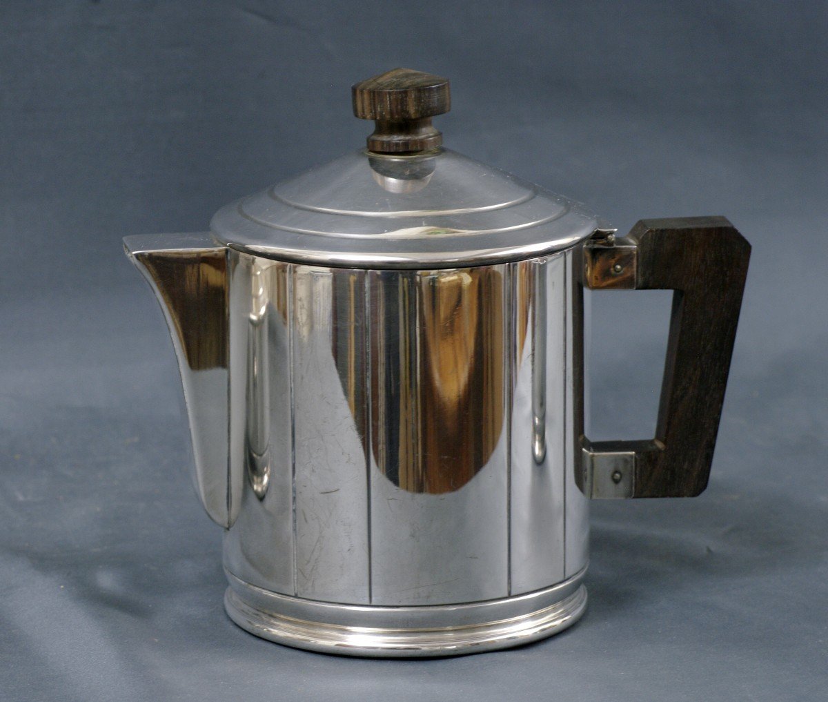 Art Deco Coffee Service 1930 Signed Ercuis Silver Metal And Rosewood-photo-2