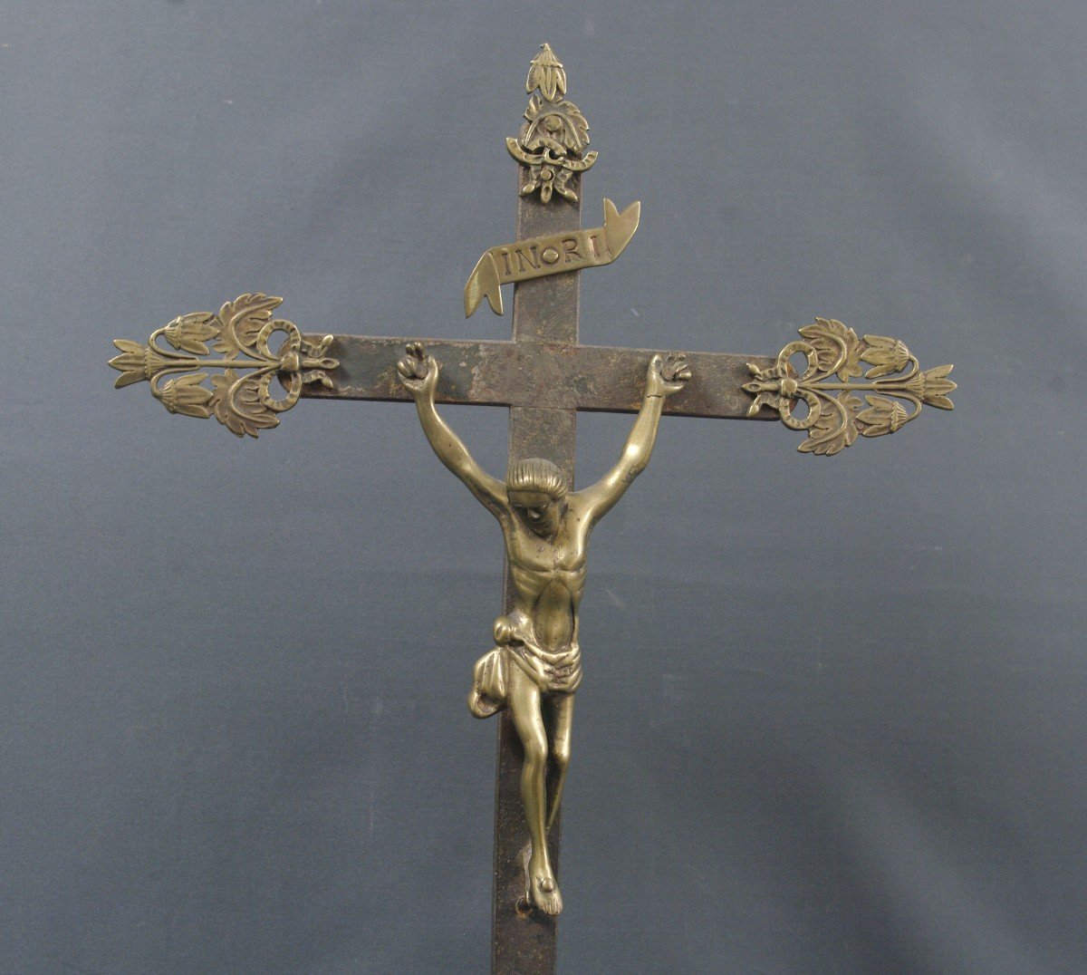 Grand Crucifix 17ème Bronze Et Fer-photo-3