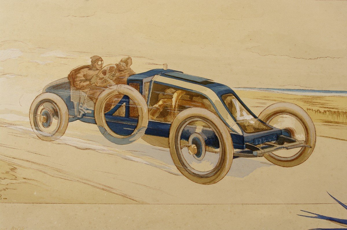 Poster 1908 Original Gouache Lithograph Montaut Renault Frères Automobile-photo-2