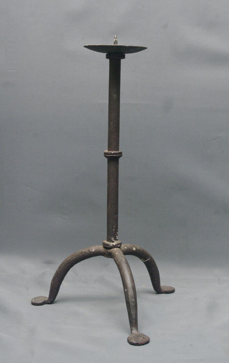 Lot Of Three Old Wrought Iron Candlesticks-photo-3