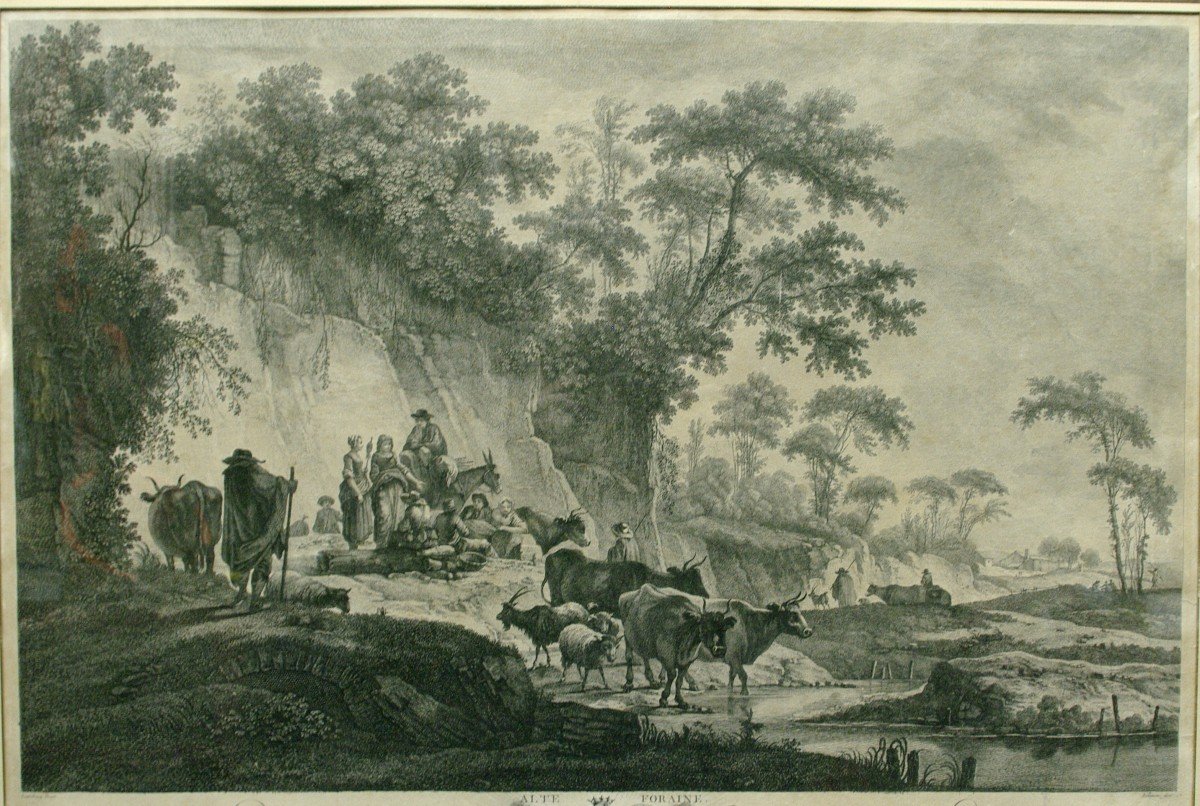 Gravure 18ème Loutherbourg & Lempereur Halte Foraine-photo-3