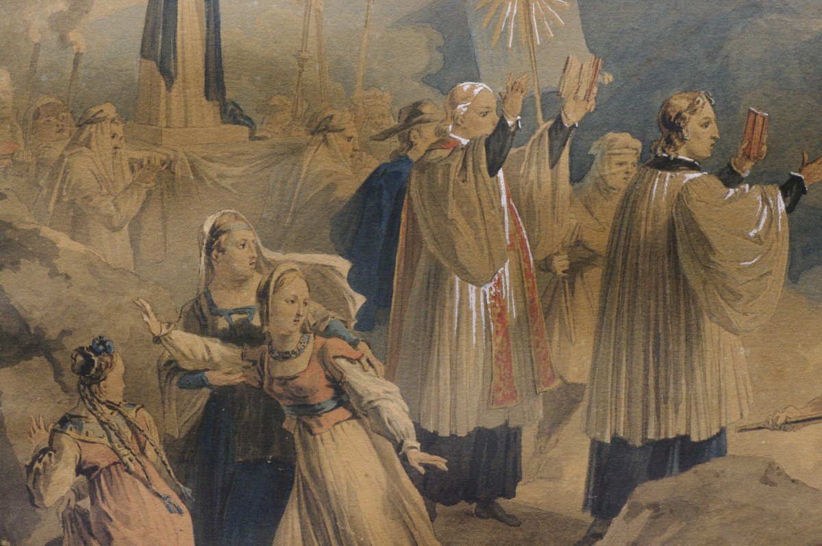 18th Watercolor La Aventura De Don Quijote Cuando Ataca Procession De Los Disciplinantes-photo-1
