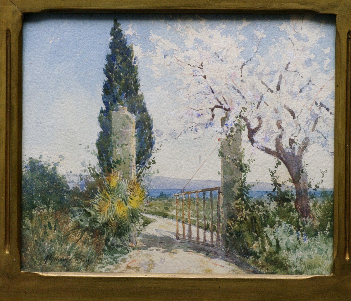 Watercolor Alphonse Rey Triptych Late 19th Côte d'Azur Mediterranean-photo-3