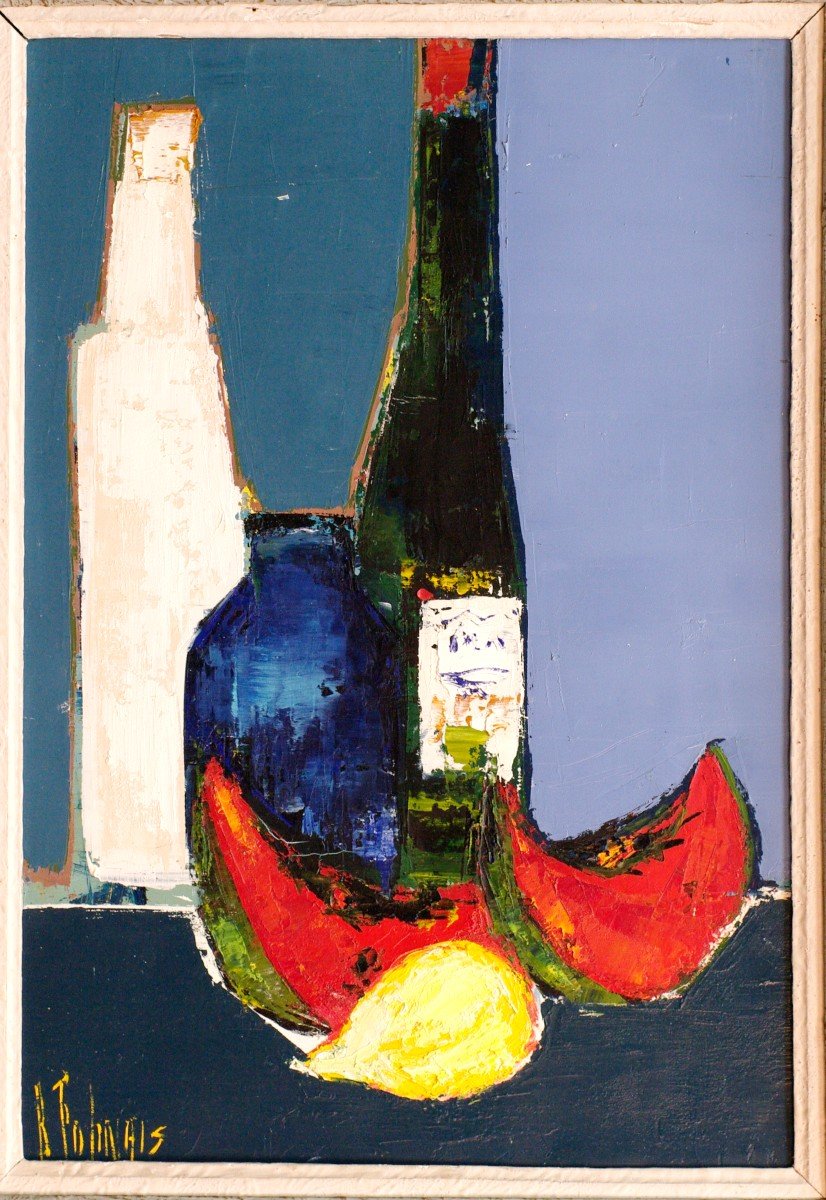 Tableau Bernard Folinais Pastèque Et Citron Vers 1970-photo-2